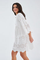 Peraluna-Hi̇romi̇ Dress %100 Pamuk 3/4 Kol Diz Hizası Yazlık Kadın Elbise -Elbise-2-roqelvaxirum.shop