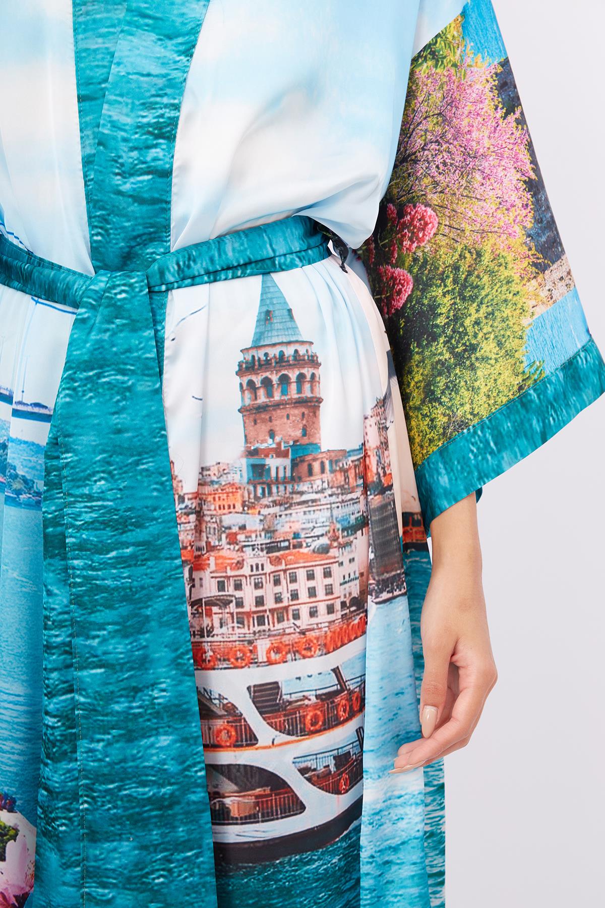 Peraluna-Istanbul Kimono İstanbul Manzara Baskılı 125 Cm Uzun Saten Kadın Kimono-Kimono-3-roqelvaxirum.shop