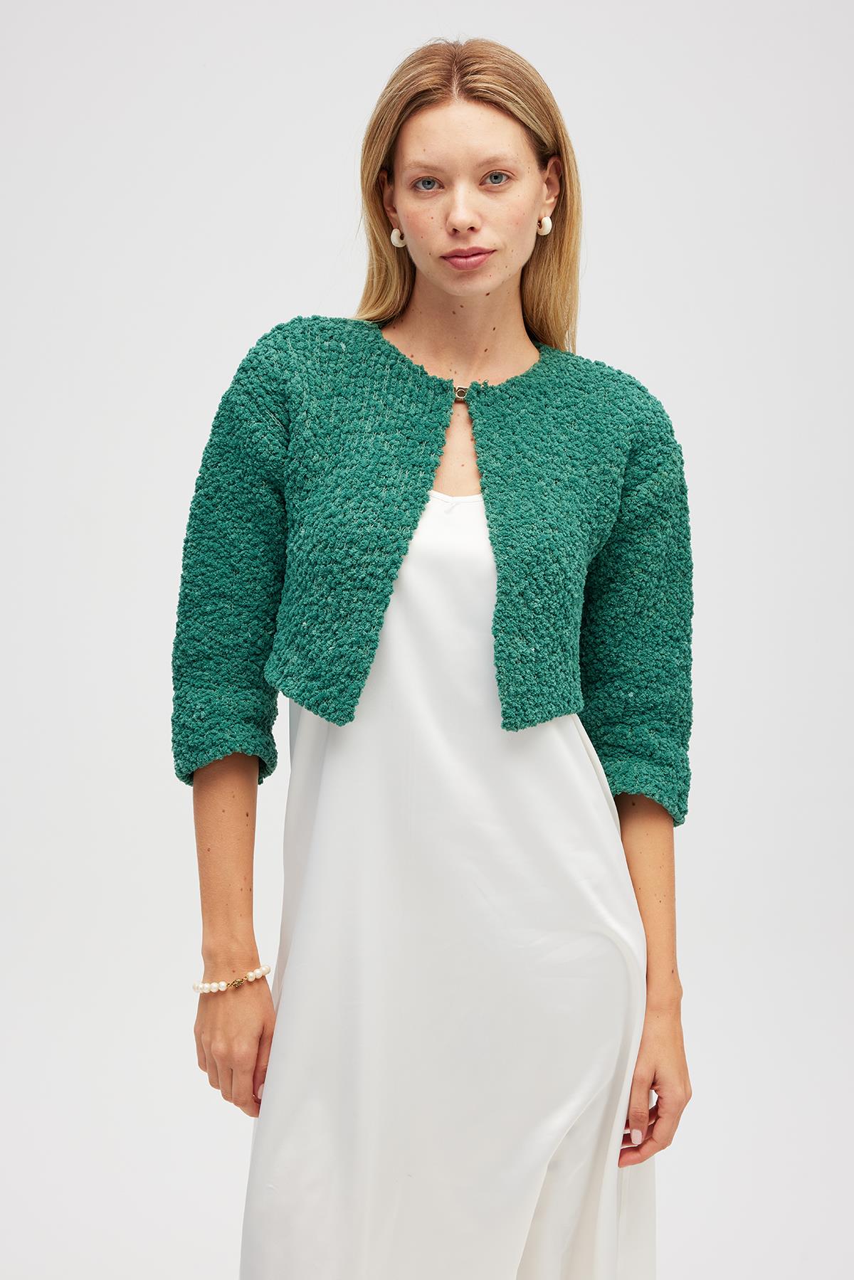 Peraluna-Kayla, Düz örgü, Kadın Kısa Triko Hırka Yeşil-Hırka-1-roqelvaxirum.shop