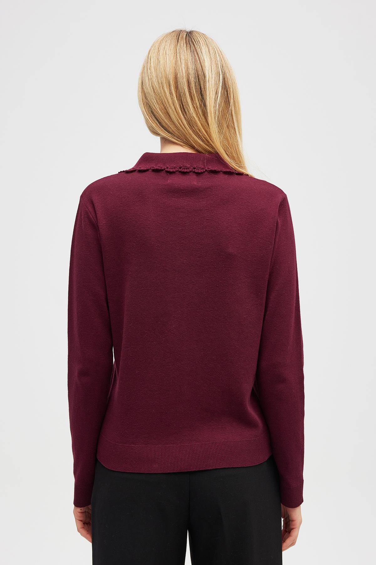 Peraluna-Laila, Düz örgü, Polo Yaka, Kadın Triko Hırka Bordo-Hırka-7-roqelvaxirum.shop