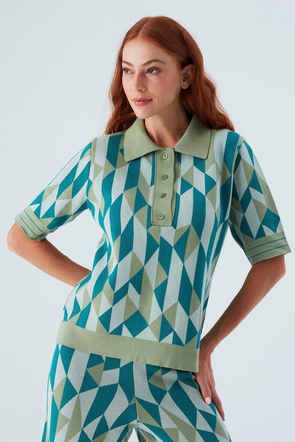 Peraluna-Lena Blouse %100 Pamuk Geometrik Retro Desenli Kadın Triko Bluz -T-Shirts-1-roqelvaxirum.shop