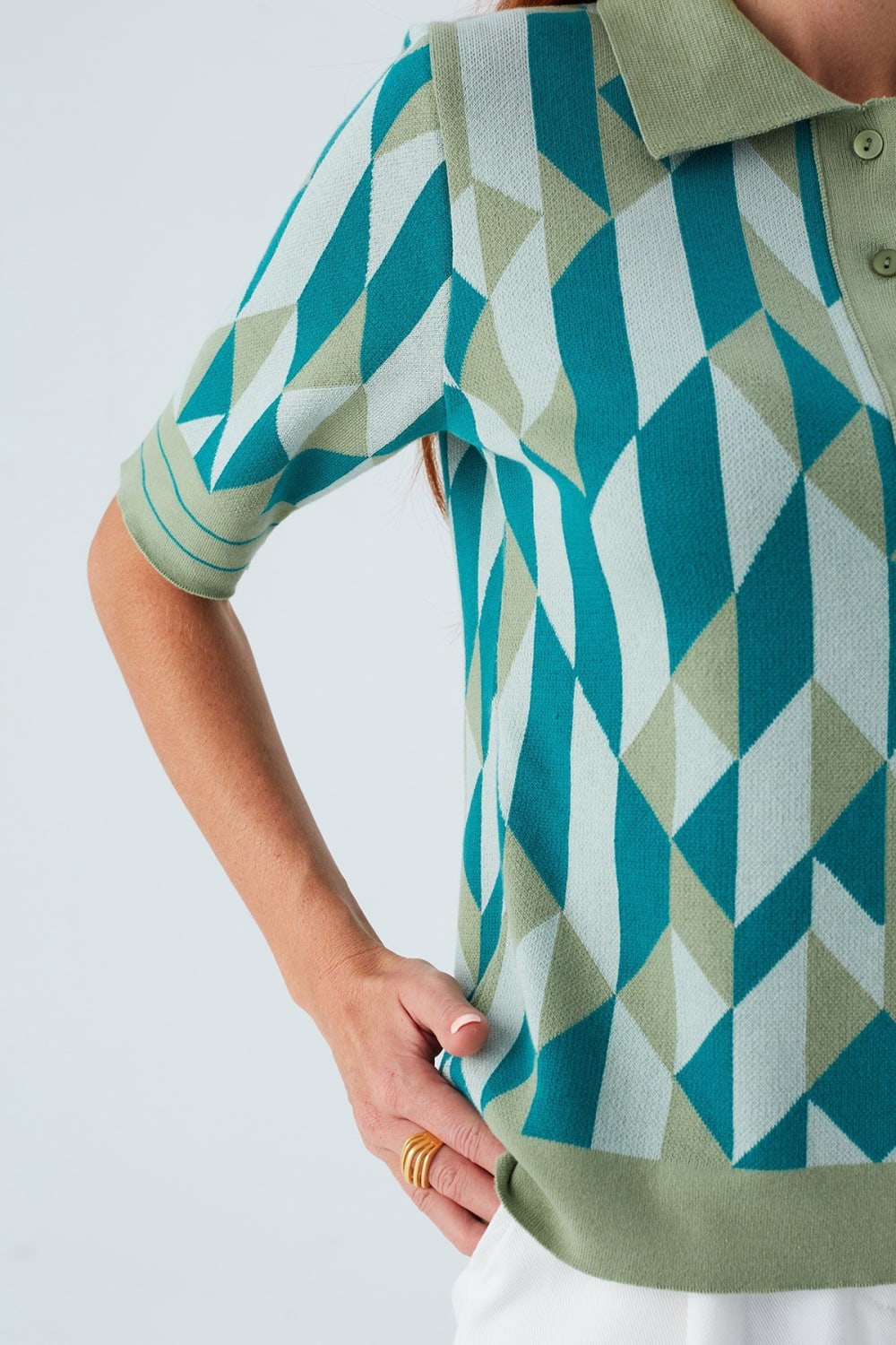 Peraluna-Lena Blouse %100 Pamuk Geometrik Retro Desenli Kadın Triko Bluz -T-Shirts-5-roqelvaxirum.shop