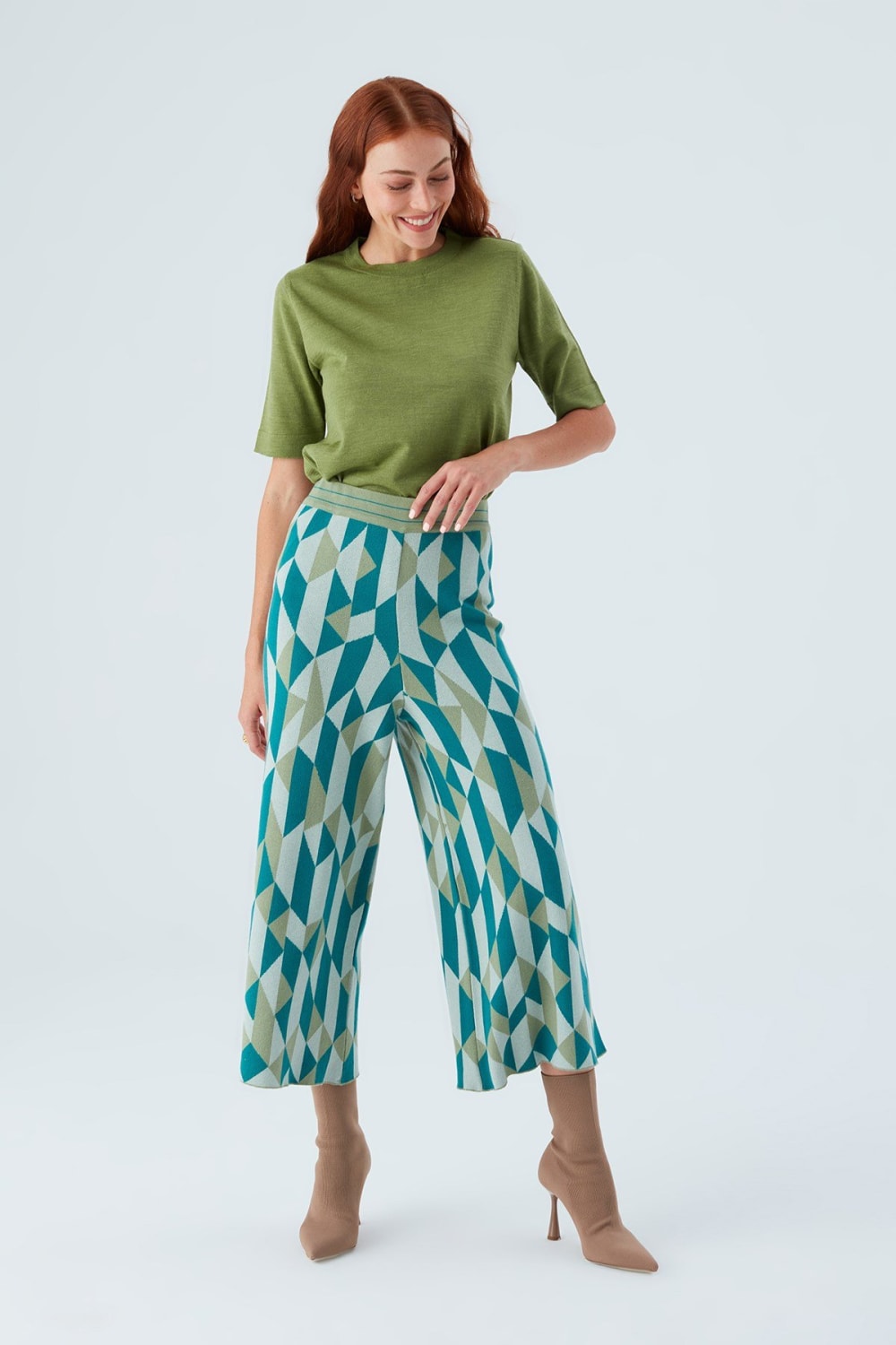 Peraluna-Lena Trouser %100 Pamuk Geometrik Retro Desenli Kadın Triko Pantolon -Pantolon-2-roqelvaxirum.shop