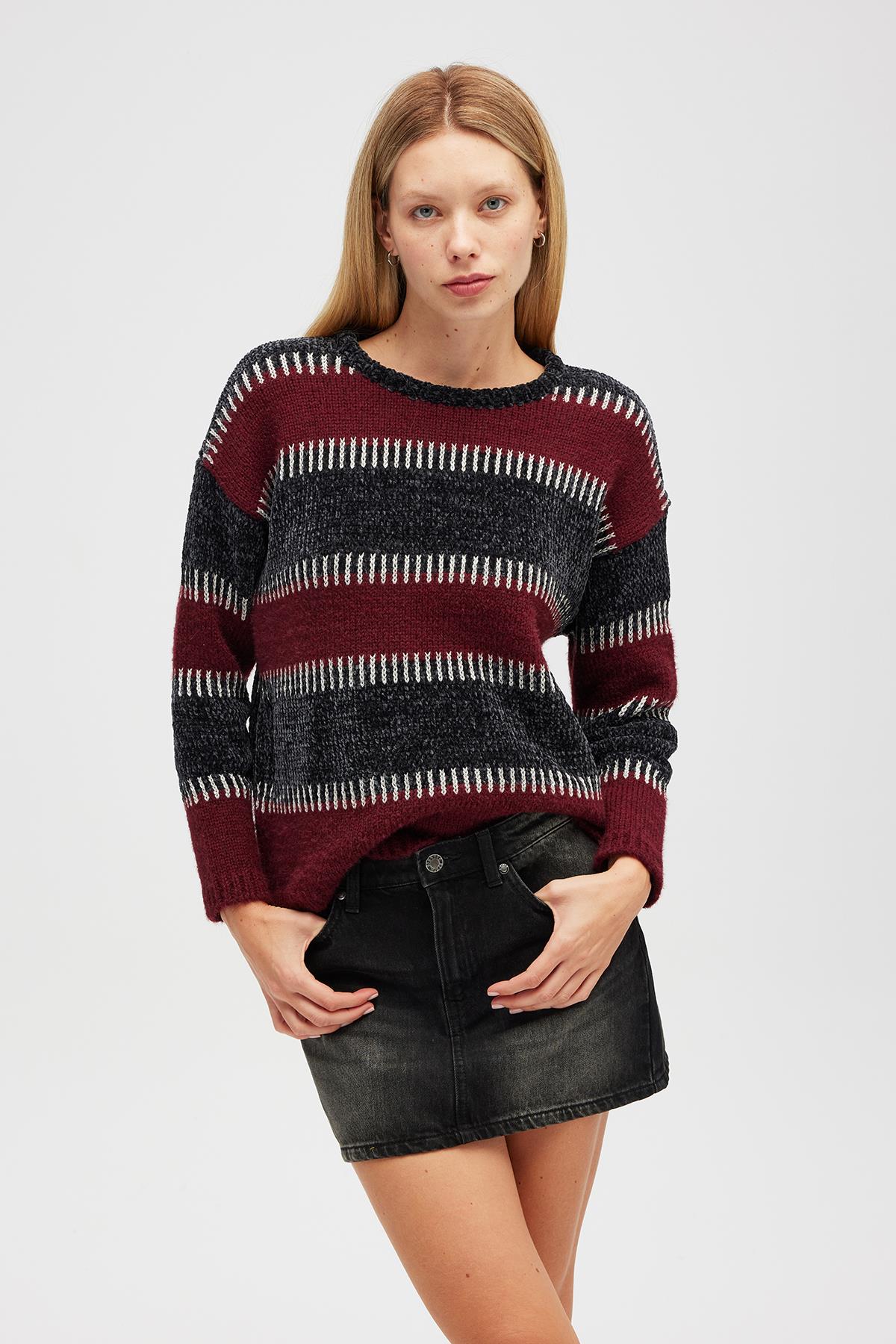 Peraluna-Liliane Geniş çizgili, Kadın Triko Tunik Antrasit Multi-Tunik-2-roqelvaxirum.shop