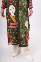 Peraluna-Magic Moments Jakarlı Kadın Uzun Triko Kimono Koyu Yeşil Multi-Kimono-4-roqelvaxirum.shop