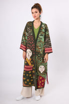 Peraluna-Magic Moments Jakarlı Kadın Uzun Triko Kimono Koyu Yeşil Multi-Kimono-8-roqelvaxirum.shop