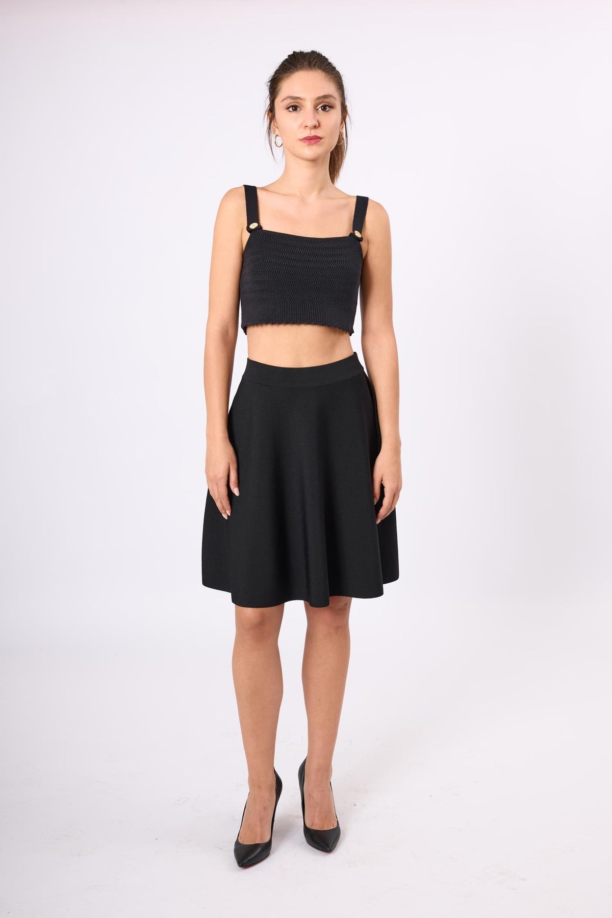 Peraluna-Michele Volanlı Mini Triko Etek Siyah-Etek-1-roqelvaxirum.shop