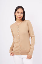 Peraluna-Mila Cardigan Bisiklet Yaka Basic Pamuklu Kadın Triko Hırka Camel-Kazak & Triko-2-roqelvaxirum.shop