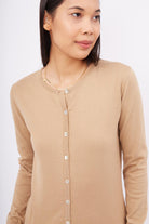Peraluna-Mila Cardigan Bisiklet Yaka Basic Pamuklu Kadın Triko Hırka Camel-Kazak & Triko-3-roqelvaxirum.shop