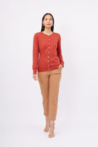 Peraluna-Mila Cardigan Bisiklet Yaka Basic Pamuklu Kadın Triko Hırka Kiremit-Kazak & Triko-6-roqelvaxirum.shop