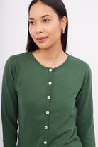 Peraluna-Mila Cardigan Bisiklet Yaka Basic Pamuklu Kadın Triko Hırka Koyu Yeşil-Kazak & Triko-3-roqelvaxirum.shop