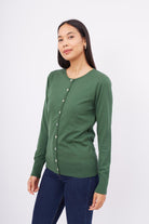 Peraluna-Mila Cardigan Bisiklet Yaka Basic Pamuklu Kadın Triko Hırka Koyu Yeşil-Kazak & Triko-6-roqelvaxirum.shop