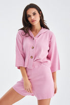 Peraluna-Mujo Cardigan & Shorts %100 Pamuk Kadın Triko Şort Takım-Şort-1-roqelvaxirum.shop