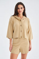 Peraluna-Mujo Cardigan & Shorts %100 Pamuk Kadın Triko Şort Takım-Şort-16-roqelvaxirum.shop