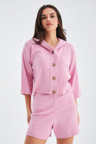 Peraluna-Mujo Cardigan & Shorts %100 Pamuk Kadın Triko Şort Takım-Şort-4-roqelvaxirum.shop