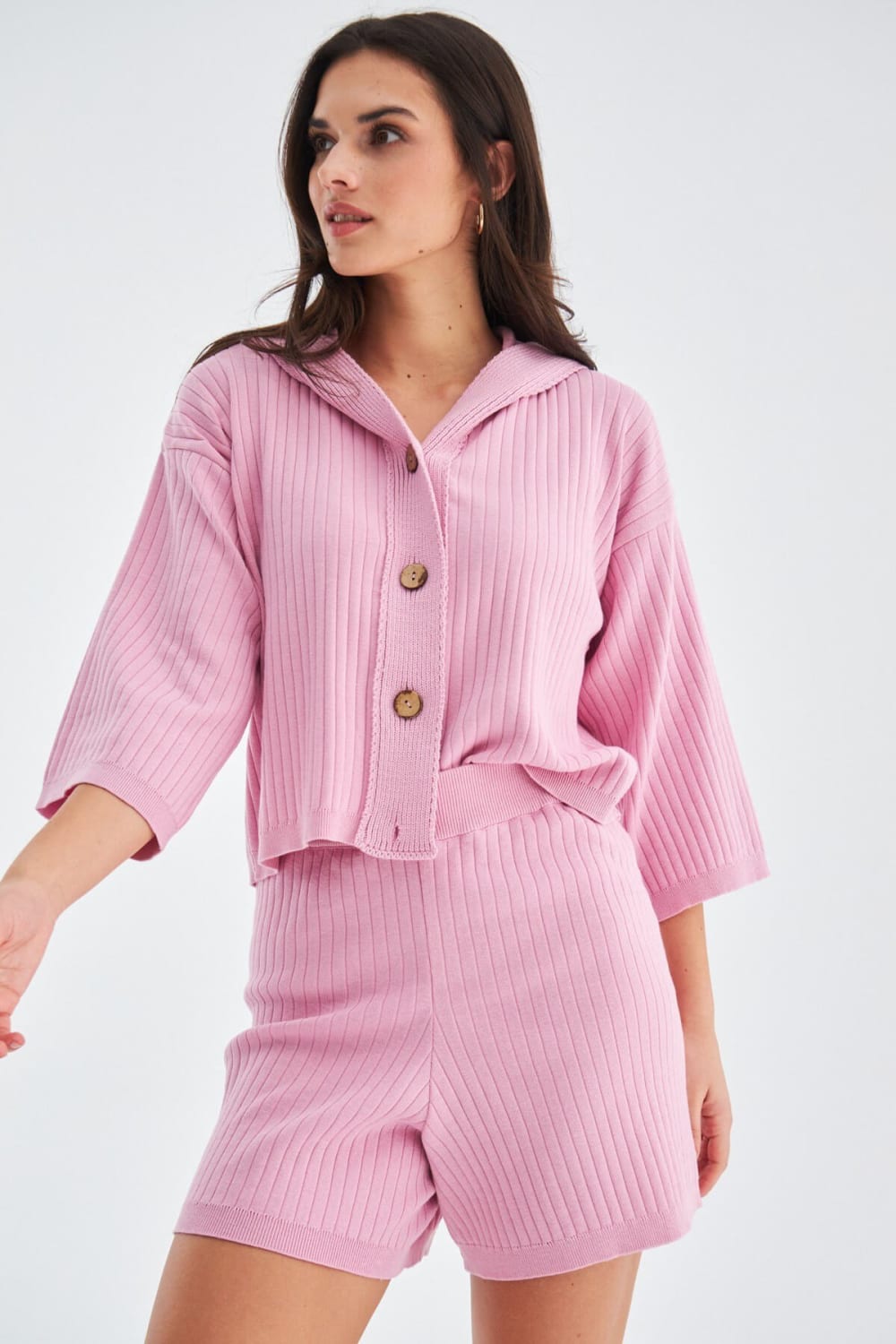 Peraluna-Mujo Cardigan & Shorts %100 Pamuk Kadın Triko Şort Takım-Şort-7-roqelvaxirum.shop