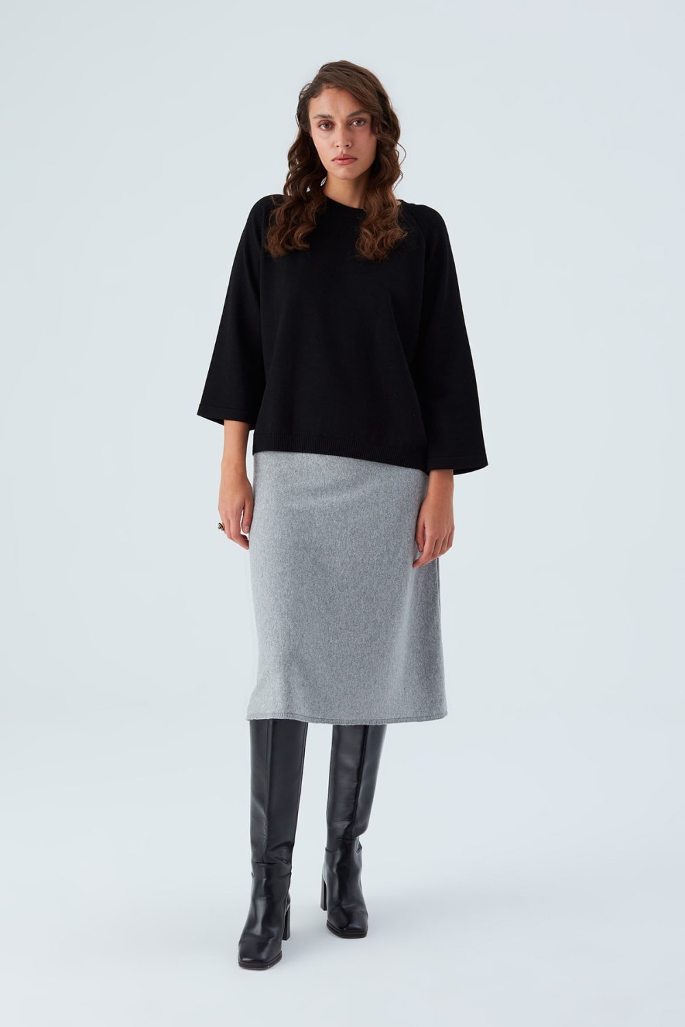 Peraluna-Nell Pullover Yanları Yırtmaçlı 3/4 Kol İnce Kadın Triko Kazak -Kazak & Triko-1-roqelvaxirum.shop