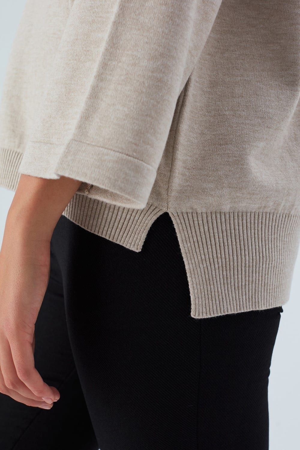 Peraluna-Nell Pullover Yanları Yırtmaçlı 3/4 Kol İnce Kadın Triko Kazak -Kazak & Triko-22-roqelvaxirum.shop