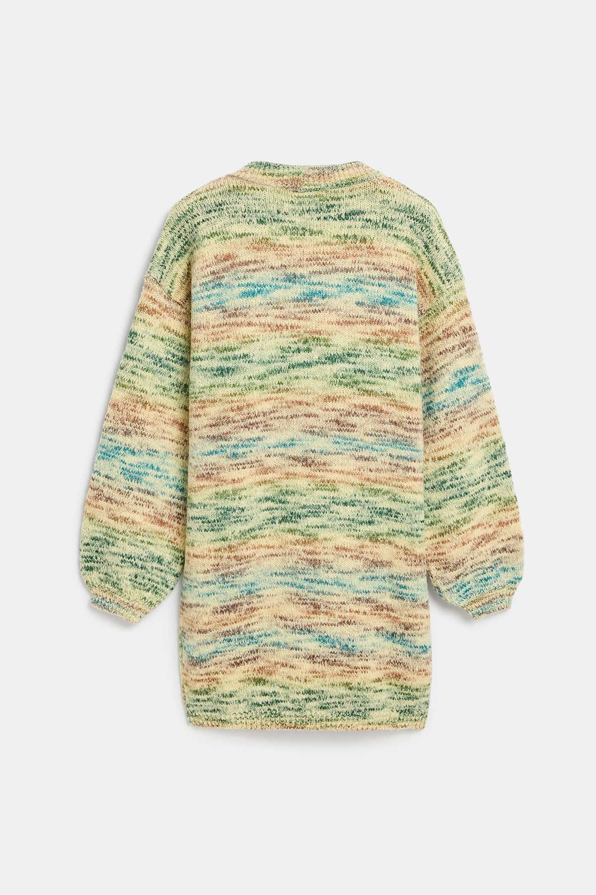 Peraluna New York Alpaka & Yün Karışımlı Uzun Triko Hırka - Yeşil Melanj
