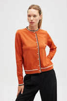 Peraluna-Paris, çizgi Detaylı Kadın Triko Hırka Yanık Turuncu-Hırka-1-roqelvaxirum.shop