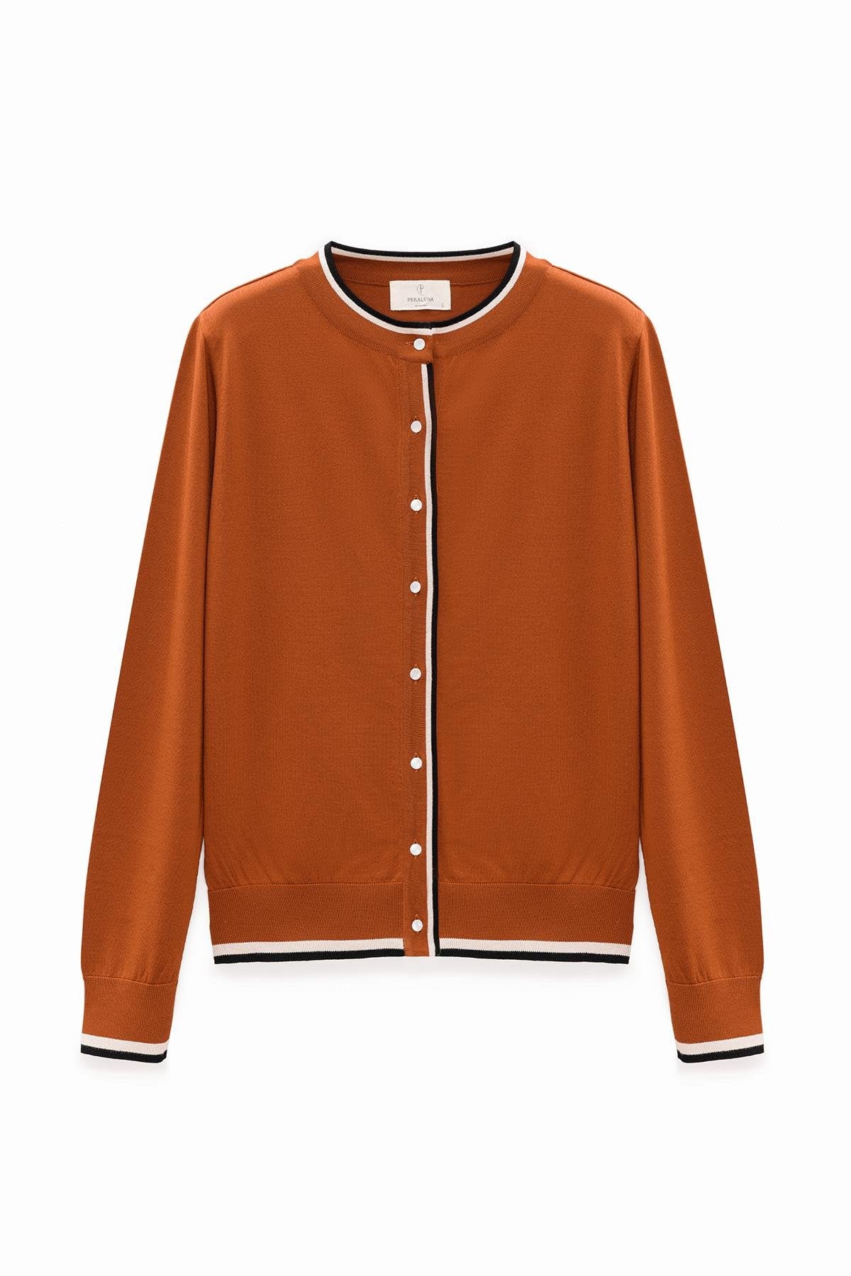 Peraluna-Paris, çizgi Detaylı Kadın Triko Hırka Yanık Turuncu-Hırka-8-roqelvaxirum.shop