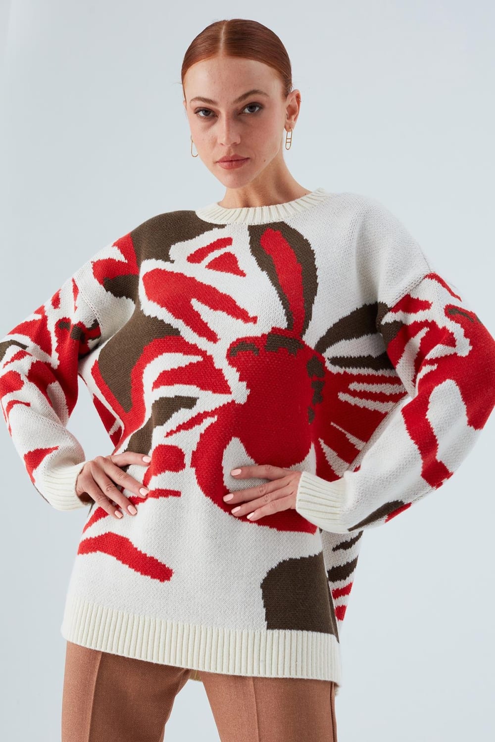 Peraluna-Polina Pullover Çiçek Desenli Uzun Kadın Triko Kazak-Kazak & Triko-1-roqelvaxirum.shop