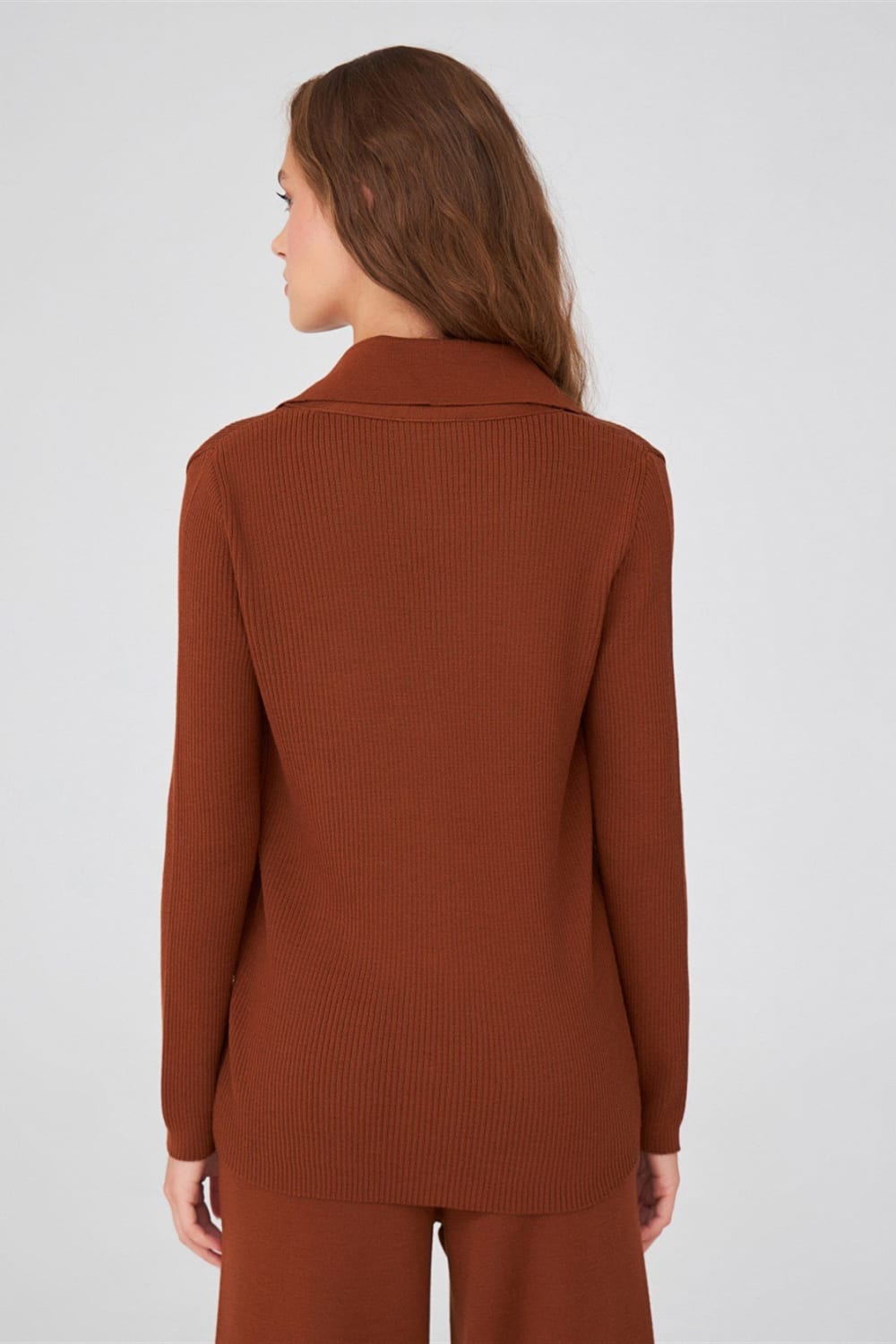 Peraluna-Polo V Yaka Ribana Örgü Fit Kesim Kadın Triko Hırka -Kazak & Triko-21-roqelvaxirum.shop