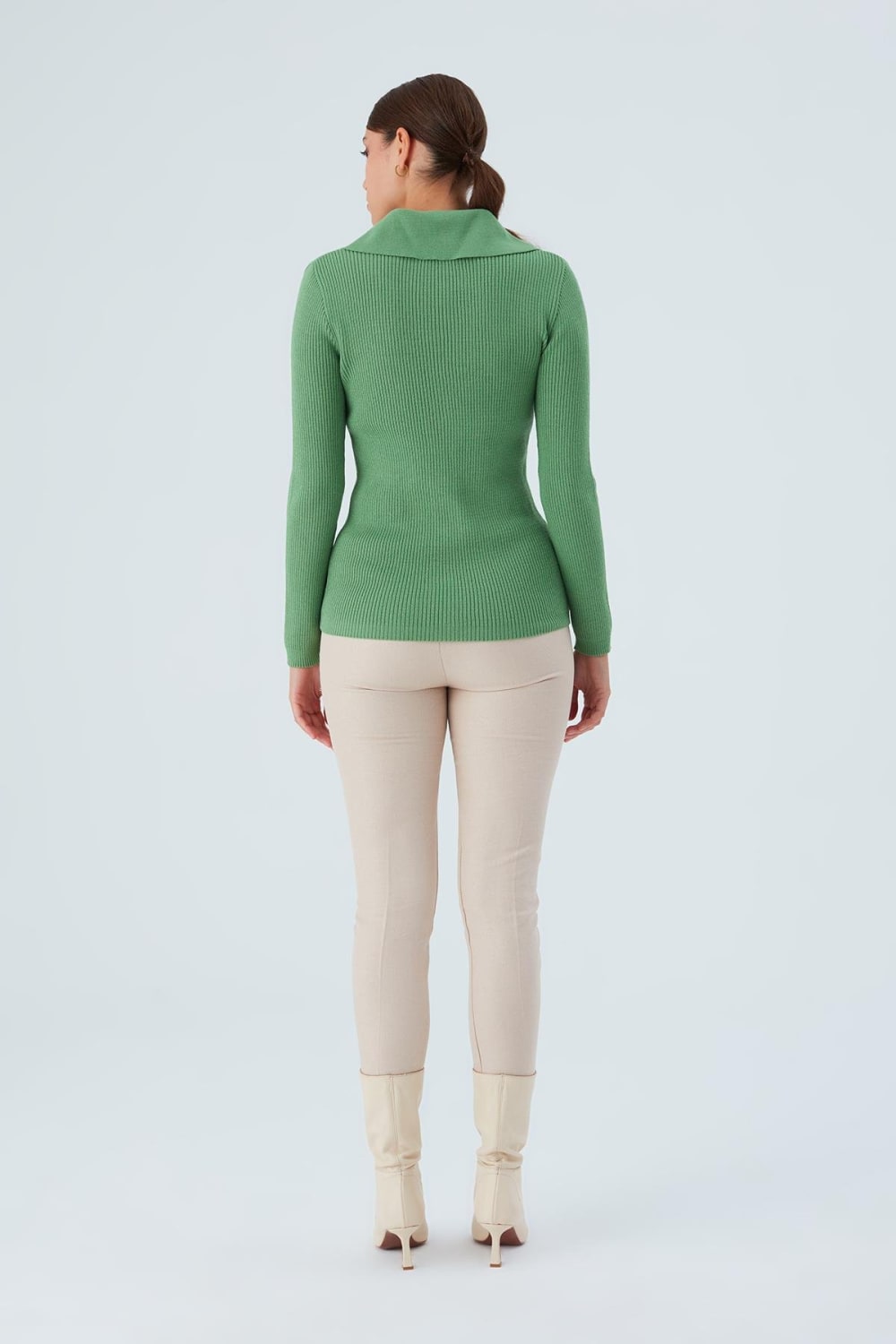 Peraluna-Polo V Yaka Ribana Örgü Fit Kesim Kadın Triko Hırka -Kazak & Triko-9-roqelvaxirum.shop