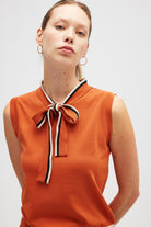 Peraluna-Priscilla çizgi Detaylı Fiyonklu Kadın Triko Bluz Yanık Turuncu-Bluz-3-roqelvaxirum.shop