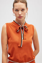 Peraluna-Priscilla çizgi Detaylı Fiyonklu Kadın Triko Bluz Yanık Turuncu-Bluz-4-roqelvaxirum.shop