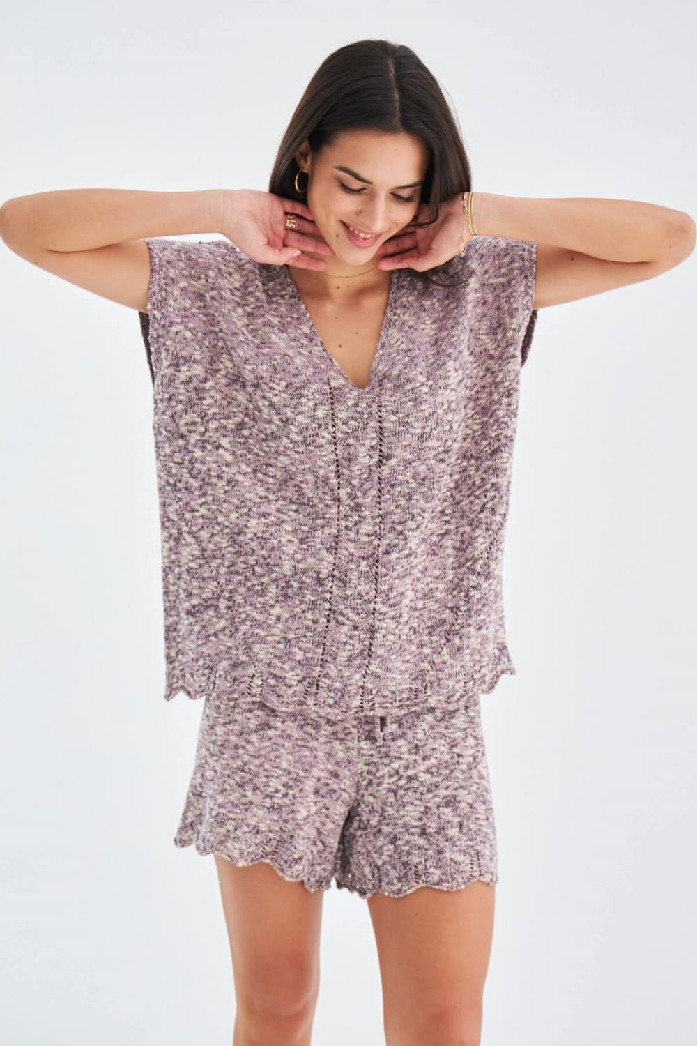 Peraluna-Renge Blouse & Shorts Yazlık Viskonlu Kadın Triko Şort Takım-Şort-1-roqelvaxirum.shop