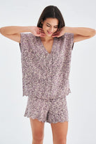 Peraluna-Renge Blouse & Shorts Yazlık Viskonlu Kadın Triko Şort Takım-Şort-1-roqelvaxirum.shop