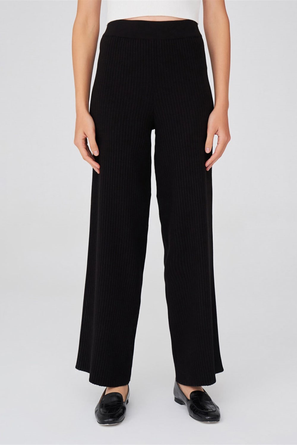 Peraluna-Ribana Örgü Rahat Kesim Boru Paça Triko Pantolon-Pantolon-15-roqelvaxirum.shop