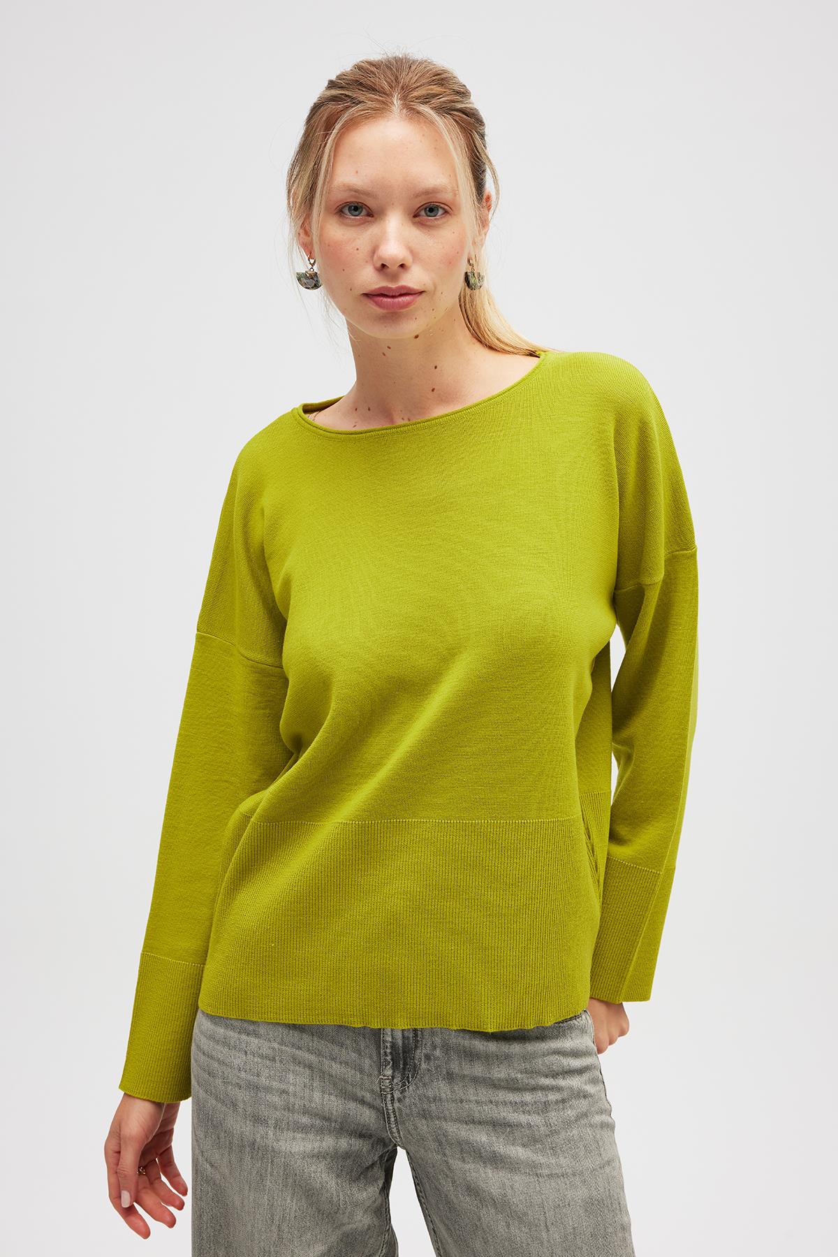 Peraluna-Rio Düz örgü Kadın Triko Kazak Lime-Kazak-2-roqelvaxirum.shop