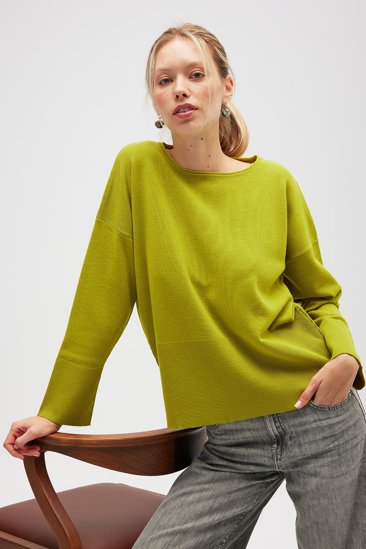 Peraluna-Rio Düz örgü Kadın Triko Kazak Lime-Kazak-3-roqelvaxirum.shop