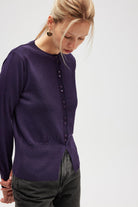 Peraluna-Ripley çelik örgü, Düğmeli Kadın Triko Hırka Koyu Mor-Hırka-4-roqelvaxirum.shop