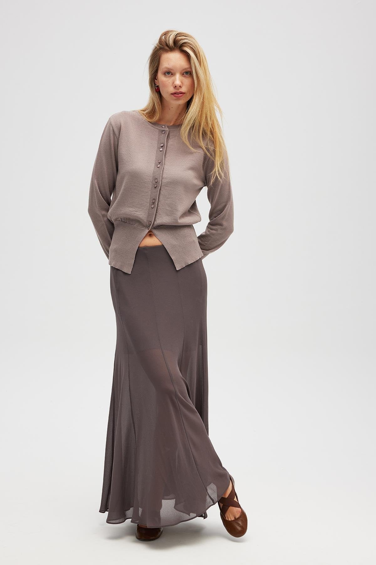 Peraluna-Ripley çelik örgü, Düğmeli Kadın Triko Hırka Kum Gri-Hırka-1-roqelvaxirum.shop