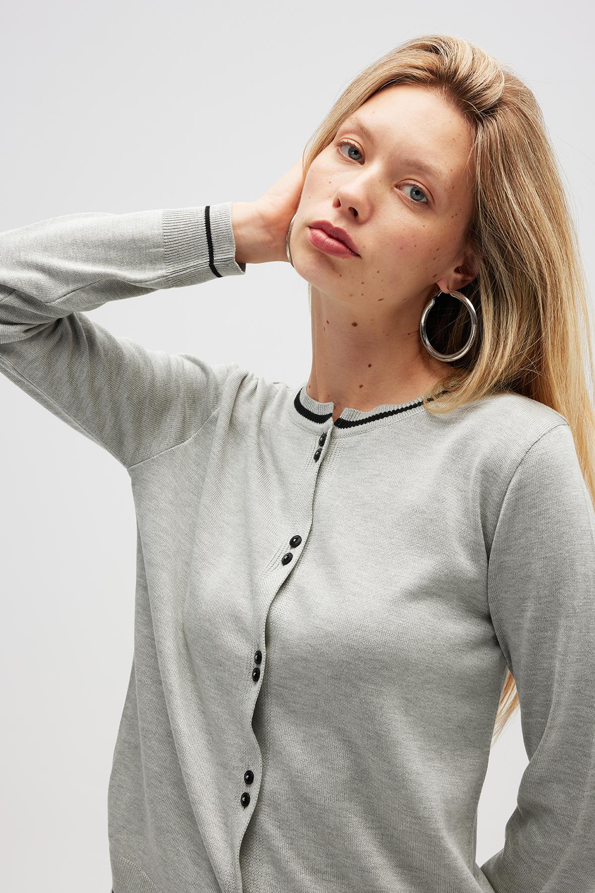 Peraluna-Risa Düz örgü, Kadın Triko Hırka Gri Melanj-Hırka-6-roqelvaxirum.shop