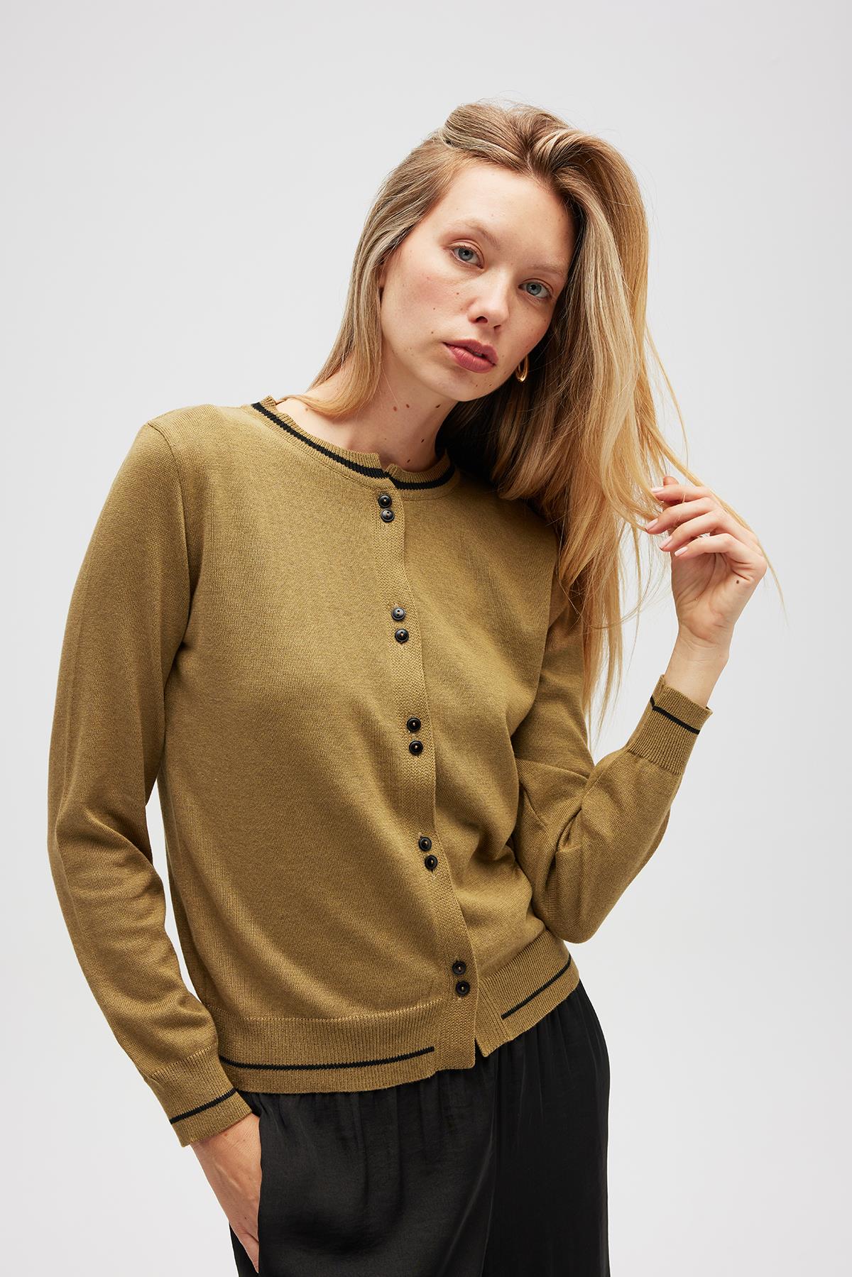 Peraluna-Risa Düz örgü, Kadın Triko Hırka Zeytin Yeşili-Hırka-3-roqelvaxirum.shop