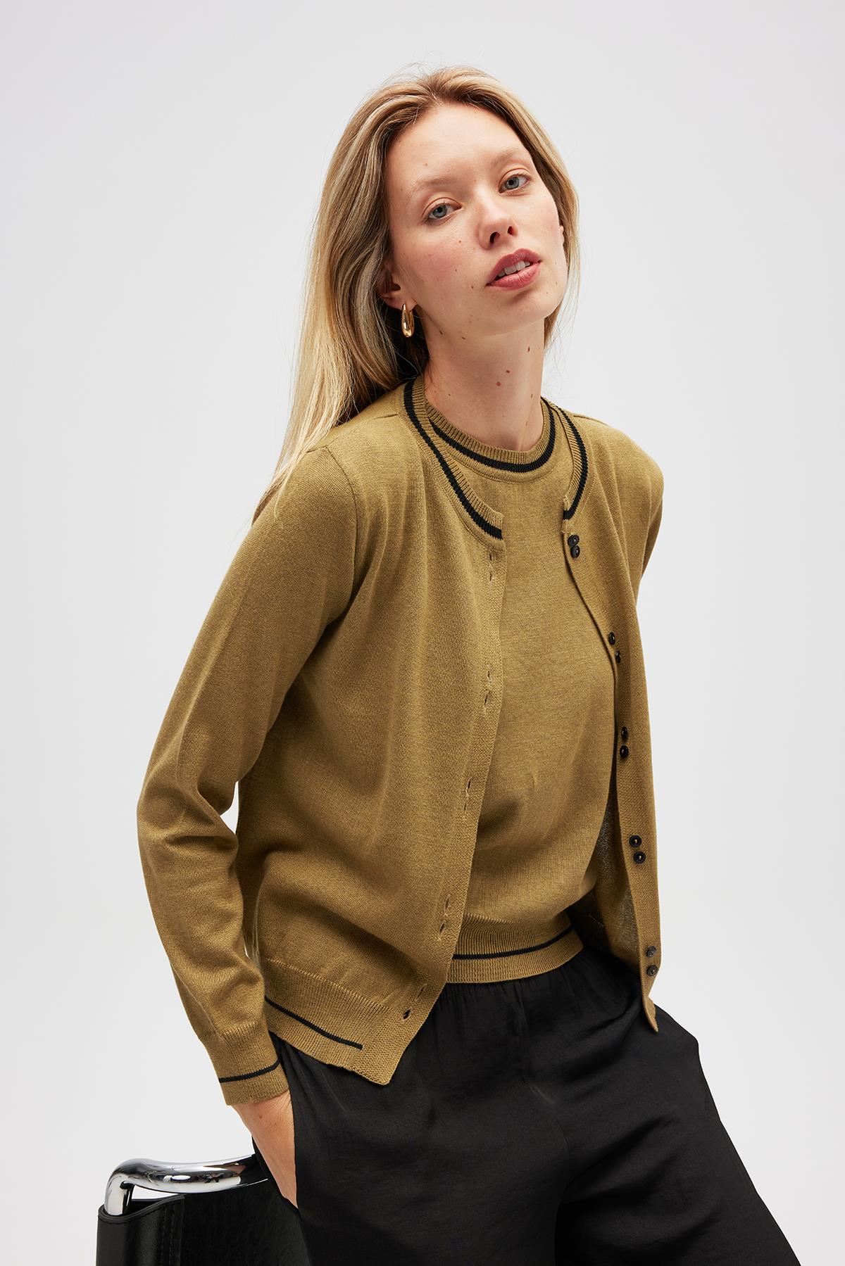 Peraluna-Risa Düz örgü, Kadın Triko Hırka Zeytin Yeşili-Hırka-6-roqelvaxirum.shop