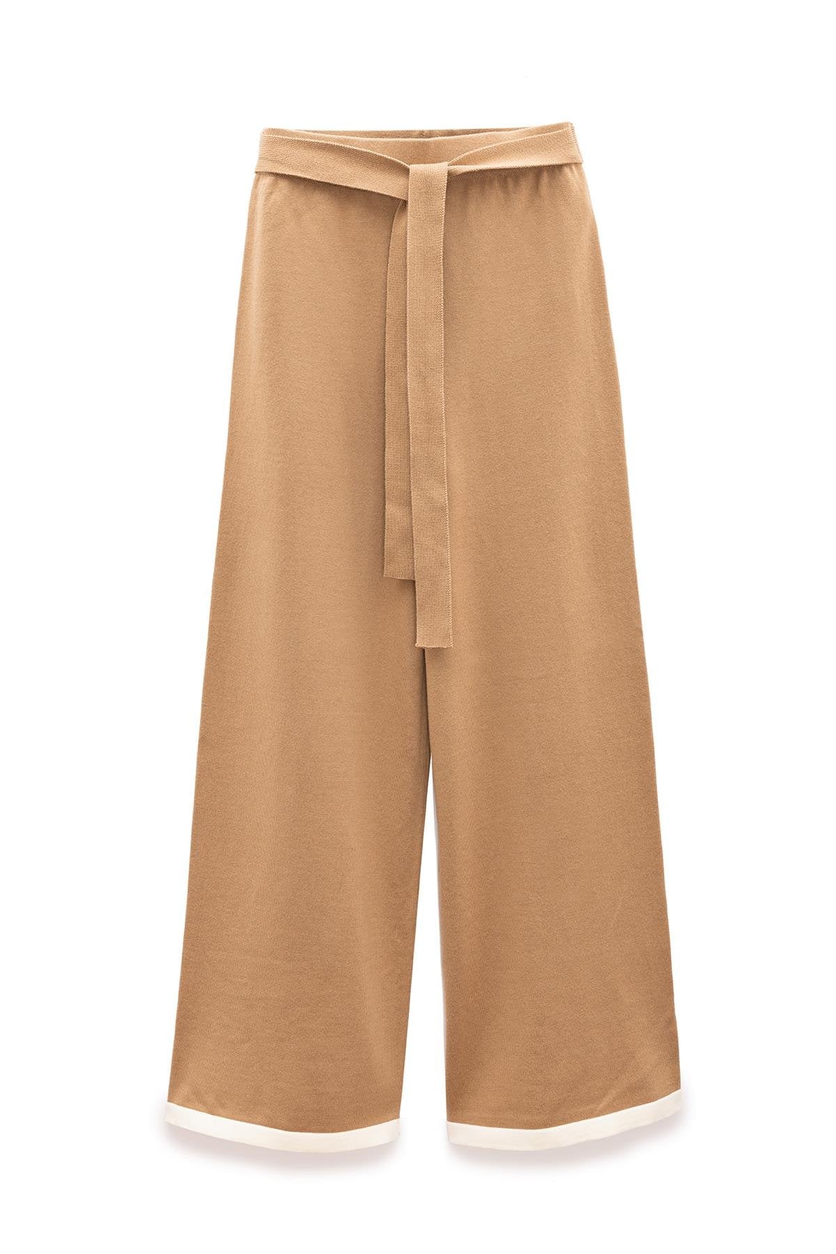 Peraluna-Rumi Kadın Beli Kemerli Triko Pantolon Camel-Pantolon-8-roqelvaxirum.shop