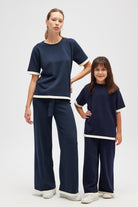 Peraluna-Rumi Kadın Beli Kemerli Triko Pantolon Navy-Pantolon-3-roqelvaxirum.shop