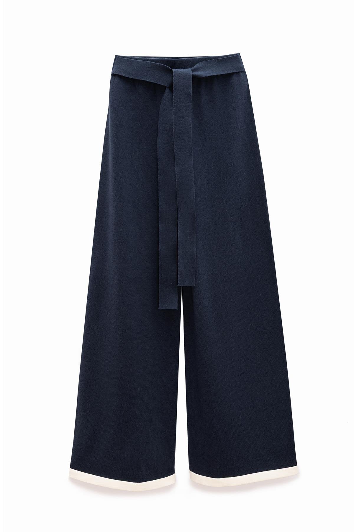 Peraluna-Rumi Kadın Beli Kemerli Triko Pantolon Navy-Pantolon-7-roqelvaxirum.shop