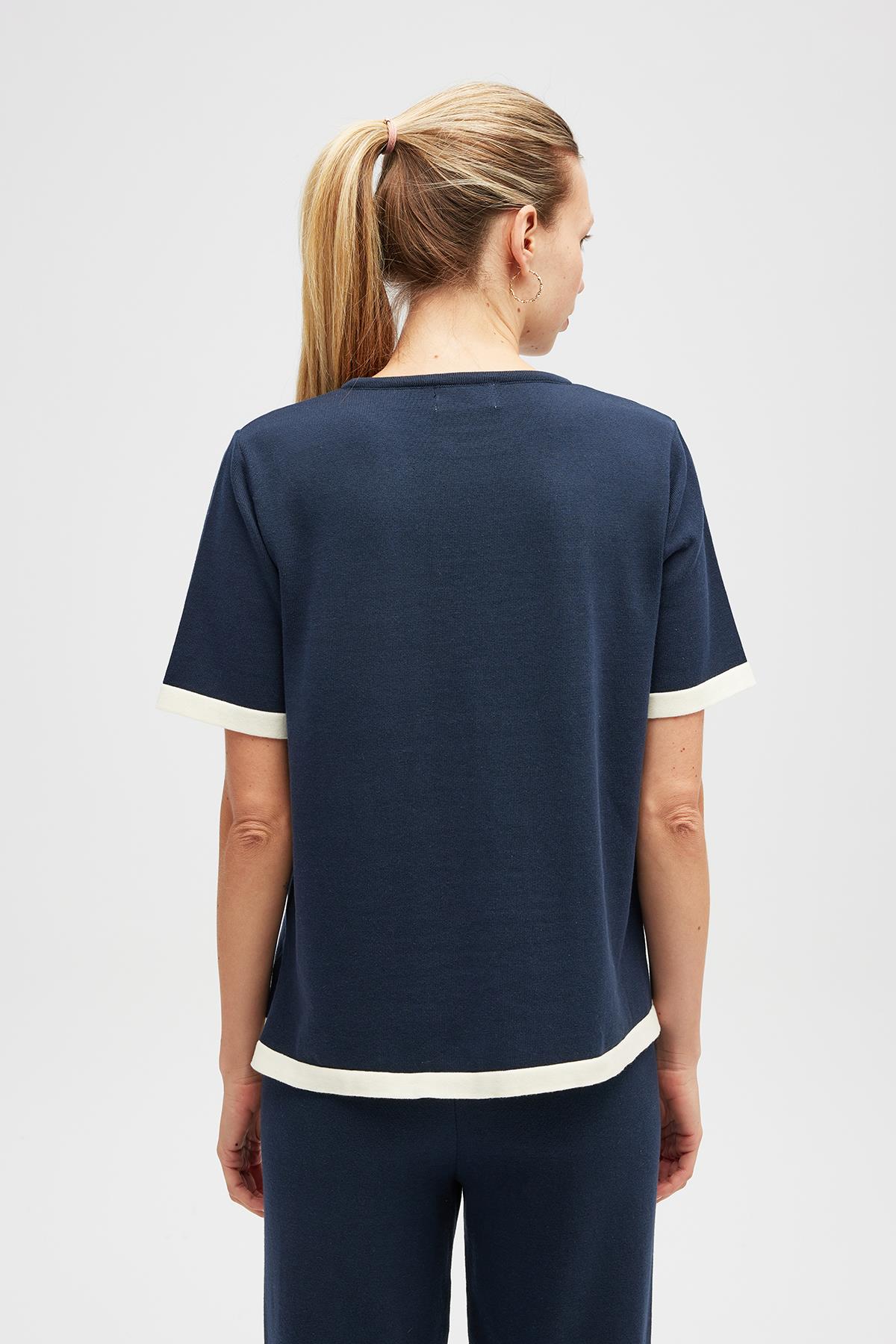 Peraluna-Rumi Kadın Triko Yanları Yırtmaçlı Pamuk Bluz Lacivert-Bluz-9-roqelvaxirum.shop