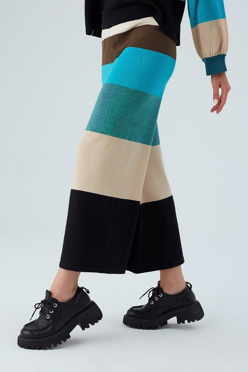 Peraluna-Sasha Trouser Geniş Çizgili Simli Kadın Triko Pantolon-Pantolon-2-roqelvaxirum.shop
