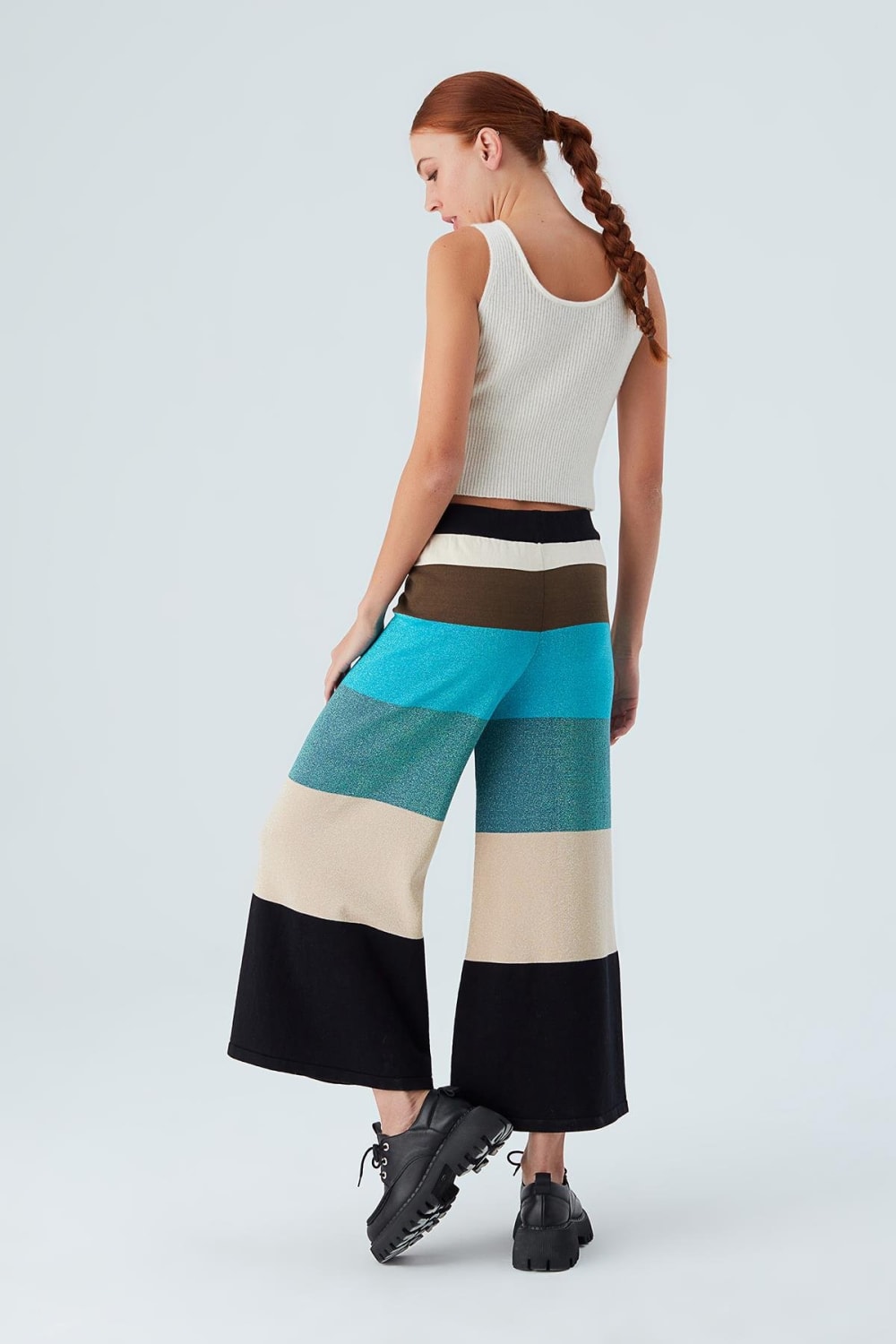 Peraluna-Sasha Trouser Geniş Çizgili Simli Kadın Triko Pantolon-Pantolon-6-roqelvaxirum.shop