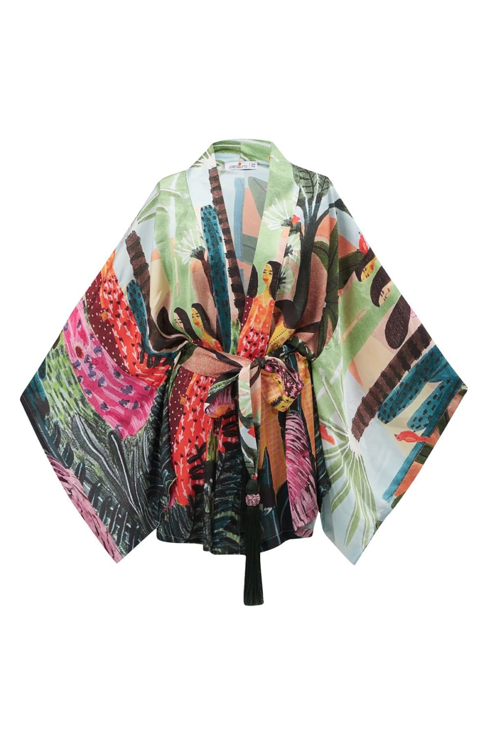 Peraluna-Shuko Tropik Desenli Geniş Kollu Saten Kadın Kimono-Kimono-9-roqelvaxirum.shop