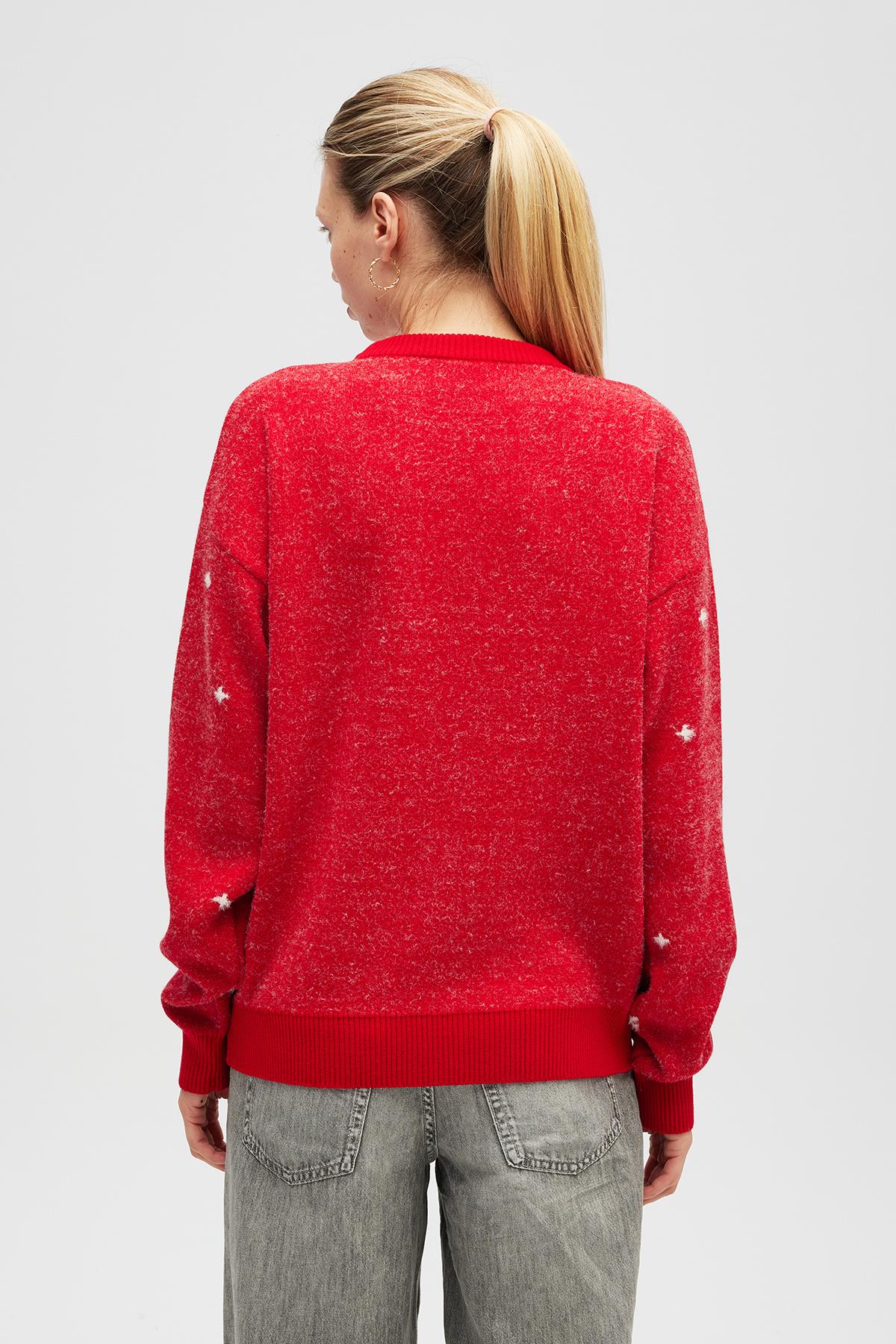 Peraluna-Snowflake Kartanesi Desenli Unisex Yılbaşı Kazağı Kırmızı-Kazak-10-roqelvaxirum.shop