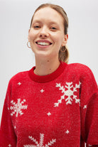 Peraluna-Snowflake Kartanesi Desenli Unisex Yılbaşı Kazağı Kırmızı-Kazak-5-roqelvaxirum.shop