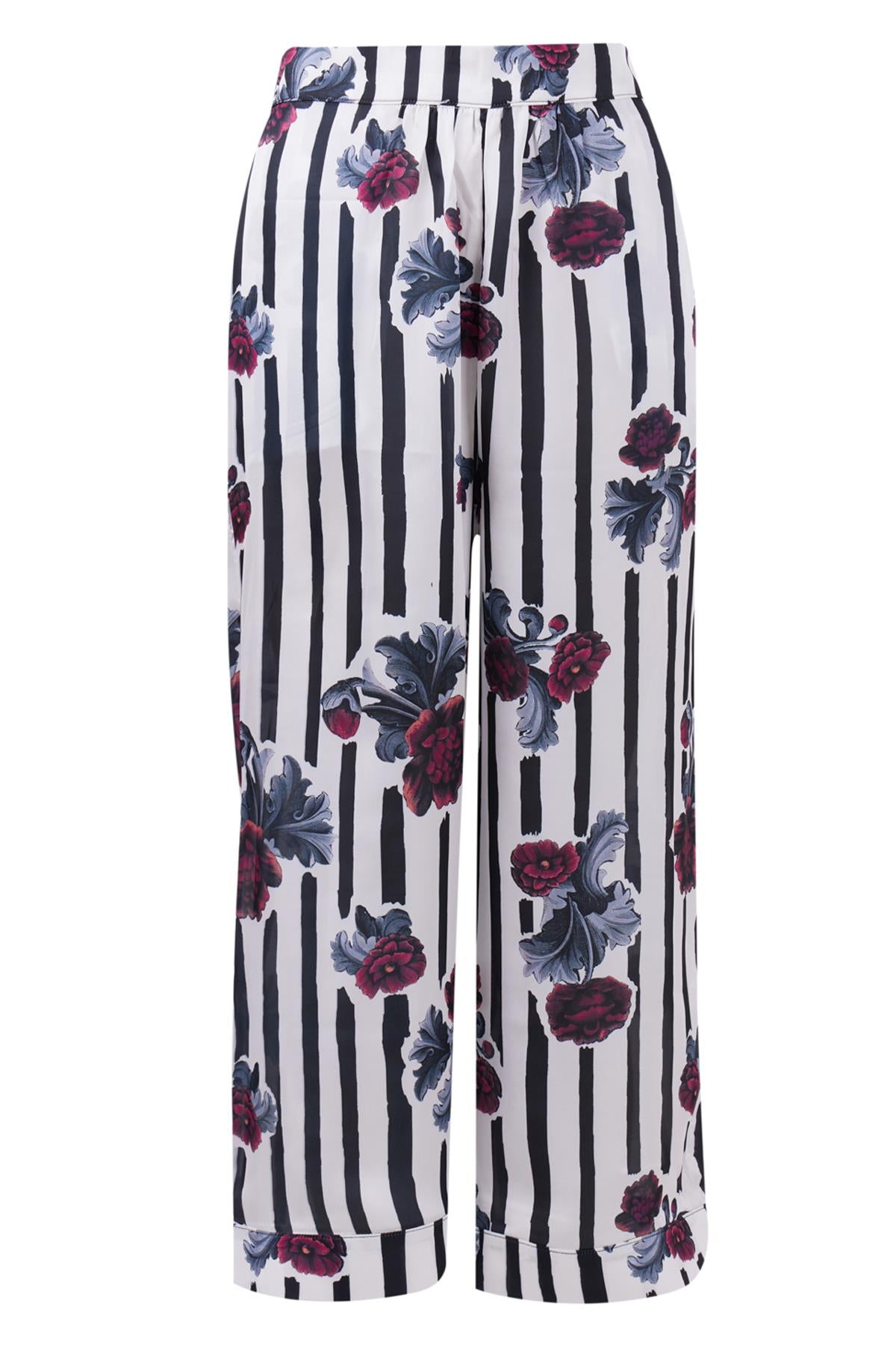 Peraluna-Stripe Garden Trouser Çizgili Güllü Baskılı Saten Kadın Pantolon-Pantolon-9-roqelvaxirum.shop